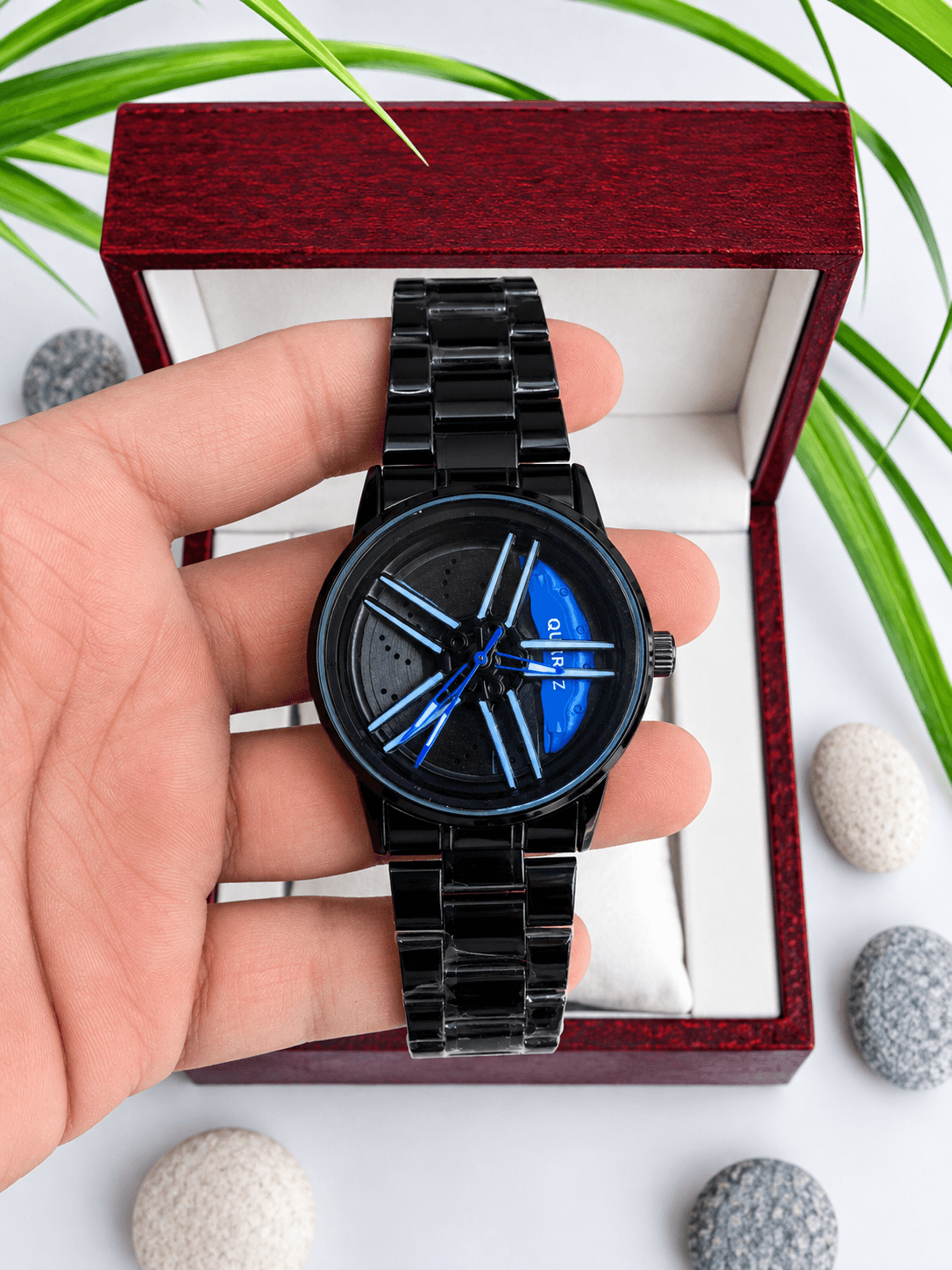 Spinning Car Wheel Watch For Men - 2026 Light Collection - Blue